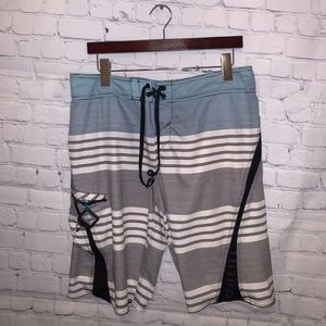 SuperFreak Black, White & Blue Swim Trunks size 32